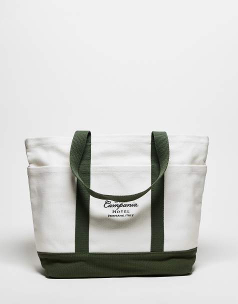 Abercrombie & Fitch motif detail tote bag with contrast straps in beige - view 1