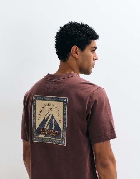 Abercrombie & Fitch mountain back graphic heavyweight T-shirt in gewassen rood - view 1