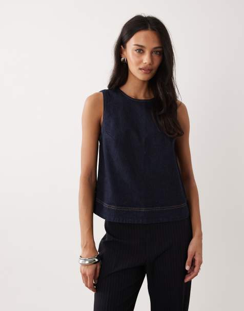 Abercrombie & Fitch - Mouwloze denim top in indigo - view 1
