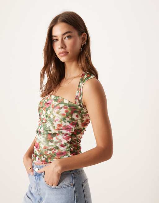 Abercrombie & Fitch - Mouwloze top met vierkante hals en rimpeleffect in bloemenprint 
