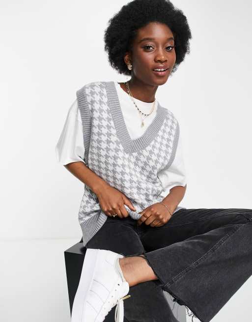 Abercrombie & Fitch - Mouwloze trui met V-hals en grijs pied-de-poule
