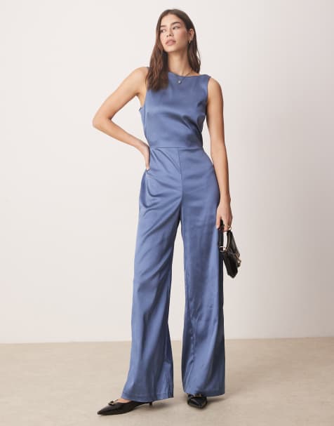 Abercrombie & Fitch - Mouwloze vormende hoogsluitende jumpsuit in blauw - view 1