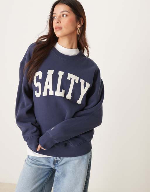 Abercrombie & Fitch - Mørkeblå sweatshirt med rund hals og vintage-tennisprint