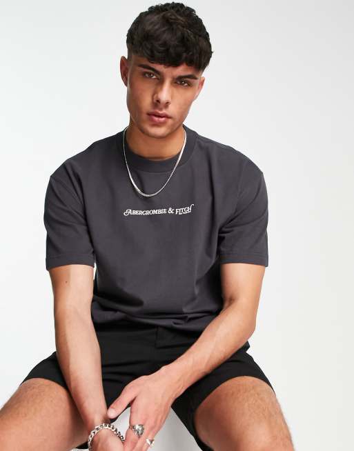 Abercrombie & Fitch - Mørkegrå oversized T-shirt i tungt materiale med centralt logo