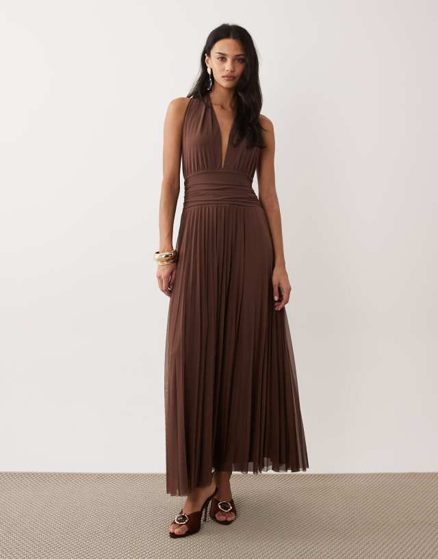 abercrombie halter maxi dress & Fitch multiway neck open back in brown Womens dresses