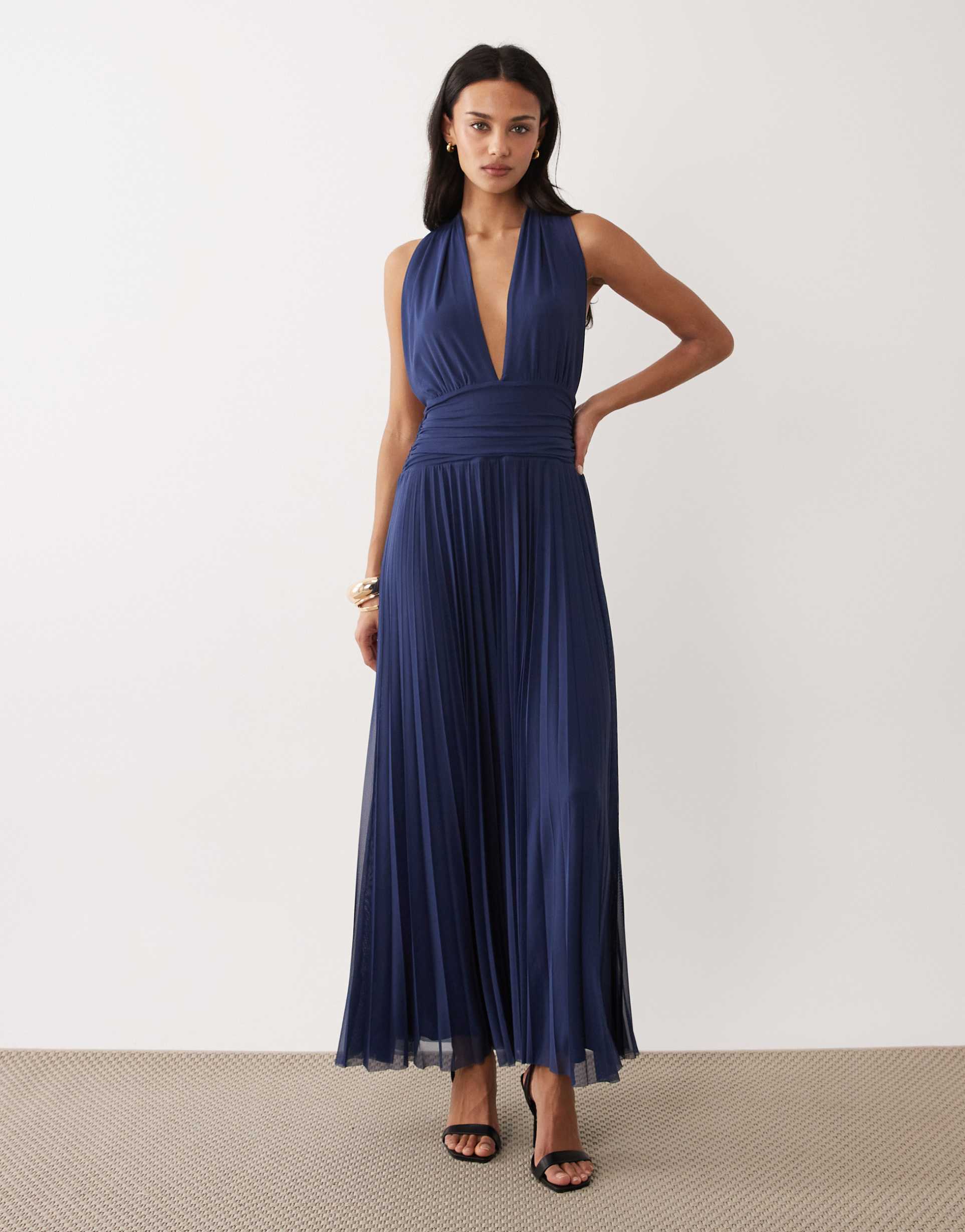 abercrombie & fitch multiway halter neck open back maxi dress in navy