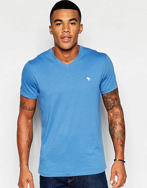 Abercrombie & Fitch Muscle Fit V Neck T-Shirt In Blue | ASOS