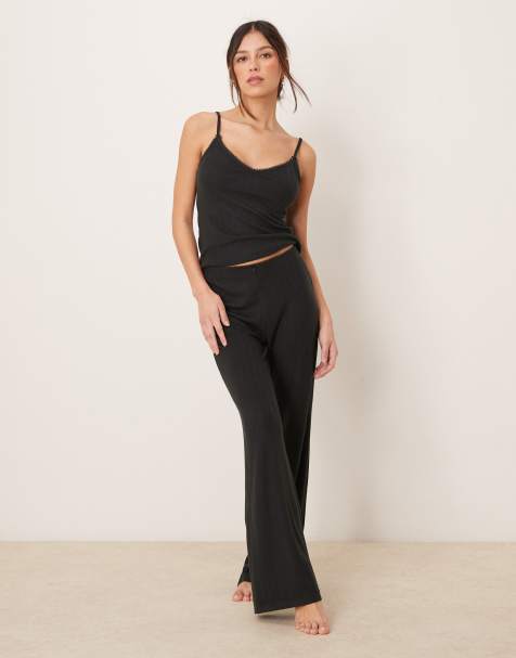 Abercrombie & Fitch - Nachtkleding - Ajourgebreide broek in zwart, deel van co-ord set - view 1
