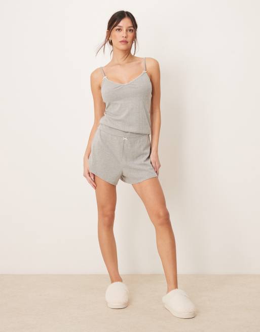 Abercrombie & Fitch - Nachtkleding - Zwierige ajourgebreide short in lichtgrijs, deel van co-ord set