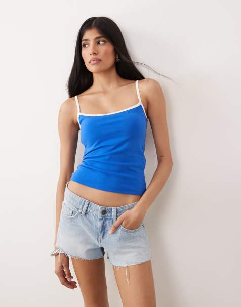 Abercrombie & Fitch – Nahtloses Camisole in Blau mit Kontrasteinfassung und integriertem BH - view 1
