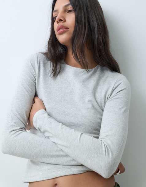 Abercrombie & Fitch nahtloses langärmliges Baby-T-Shirt in Graumeliert - view 1