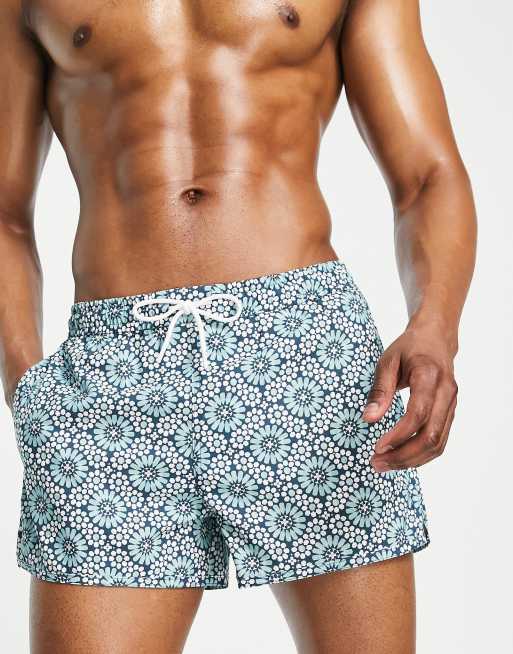 Abercrombie & Fitch – Niebieskie luźne szorty kąpielowe o długości 3 cali w kafelkowy wzór