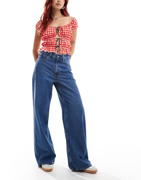 Abercrombie & Fitch – Niebieskie spodnie jeansowe z wysokim stanem i szerokimi nogawkami - view 1