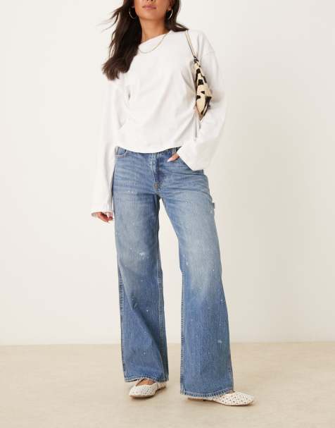 Abercrombie & Fitch low rise ultra loose painter jeans in mid blue wash