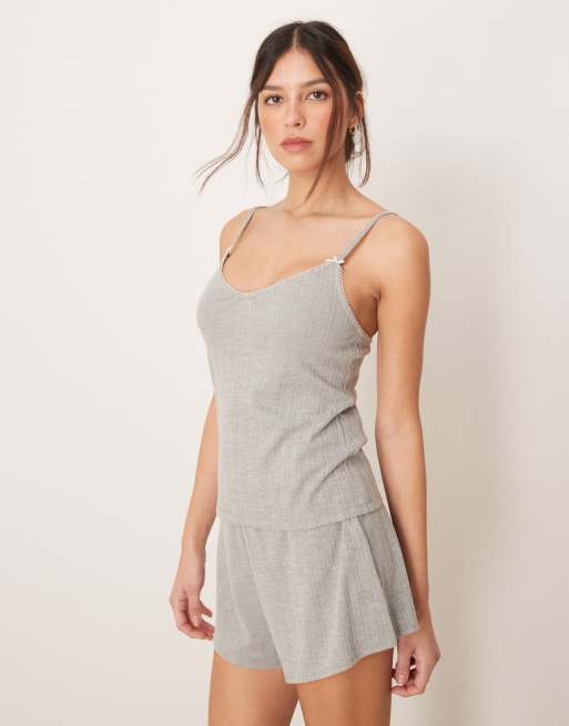 Abercrombie & Fitch – Nightwear – Camisole aus Pointelle in Hellgrau, Kombiteil