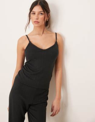 Abercrombie & Fitch - Nightwear - Camisole aus Pointelle in Schwarz, Kombiteil