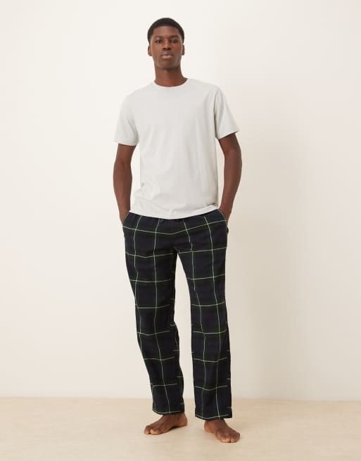 Abercrombie & Fitch nightwear flannel trouser in green check, 2 of 4