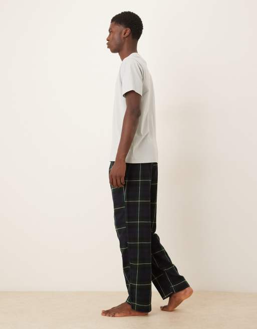 Abercrombie & Fitch nightwear flannel trouser in green check, 3 of 4