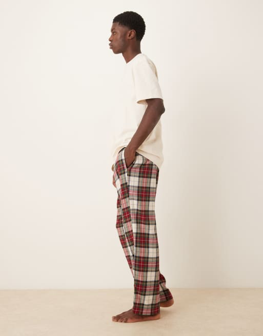 Abercrombie & Fitch nightwear flannel trouser in red cream check, 3 of 4