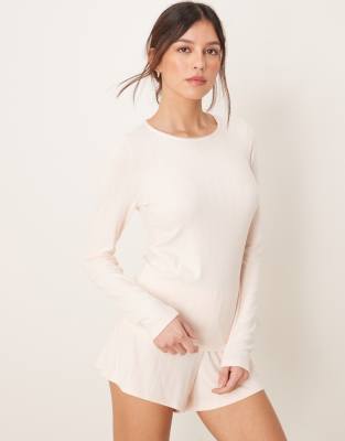 Abercrombie & Fitch Abercrombie & Fitch nightwear long sleeve pointelle top co-ord in light pink