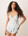 [Abercrombie & Fitch] Abercrombie & Fitch nightwear satin lace trim cami top in blue (Part of a set) XL BLUE