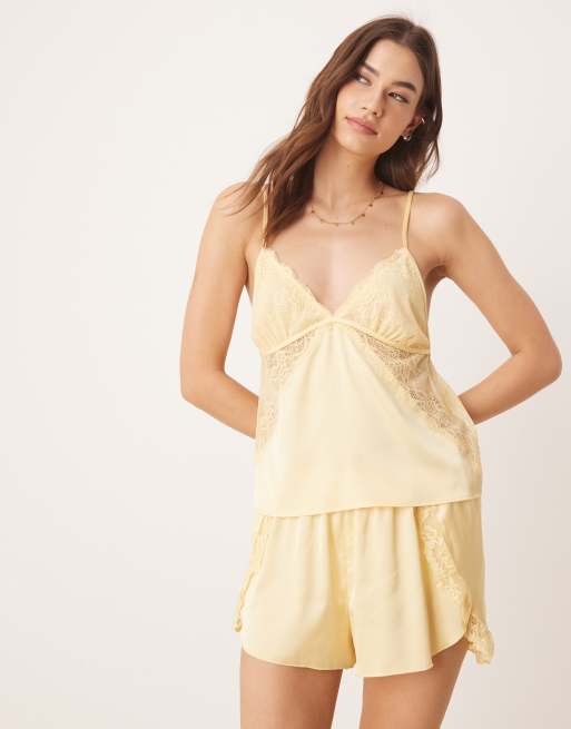 Abercrombie Fitch nightwear satin lace trim cami top in yellow