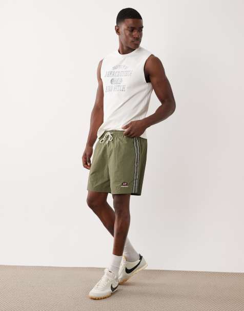 Abercrombie & Fitch nylon shorts with side stripe in khaki - view 1