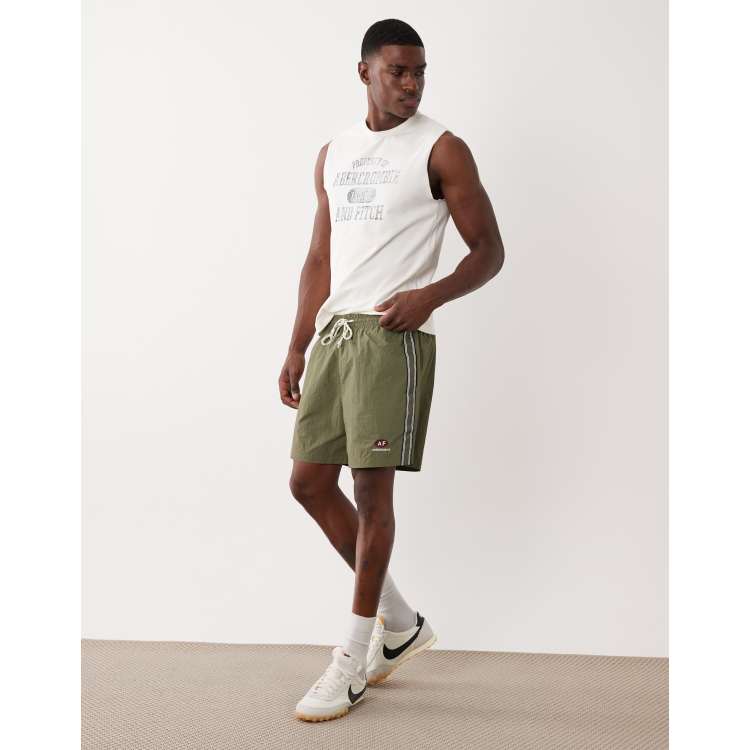 Abercrombie & Fitch nylon shorts with side stripe in khaki | ASOS