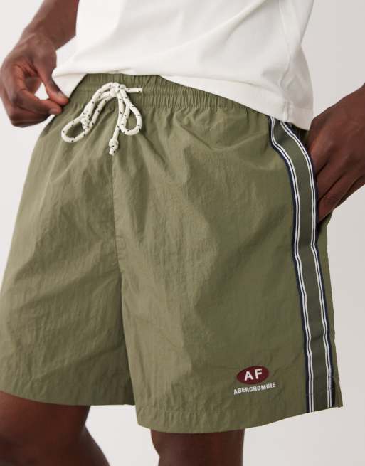 Abercrombie & Fitch nylon shorts with side stripe in khaki, 3 of 5