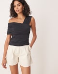[Abercrombie & Fitch] Abercrombie & Fitch off shoulder asymmetric drape top in black M BLACK