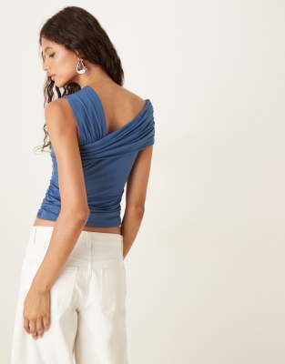 Abercrombie & Fitch Off-shoulder Asymmetric Top In Blue