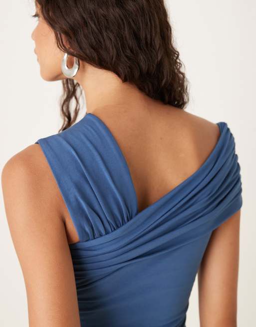 Abercrombie & Fitch off shoulder asymmetric top in blue, 4 of 4
