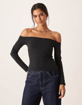 Abercrombie & Fitch Off Shoulder Sculpt Top In Black