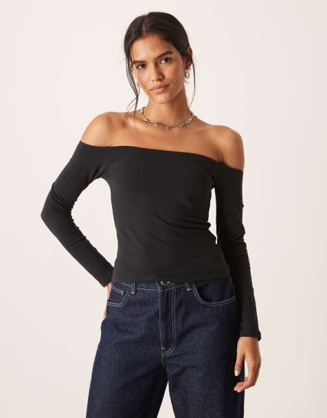 Abercrombie & Fitch off shoulder sculpt top in black