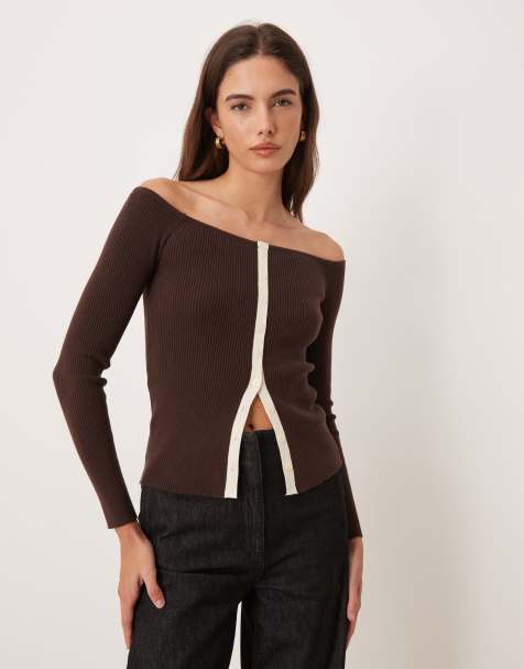 Abercrombie & Fitch off shoulder top in brown