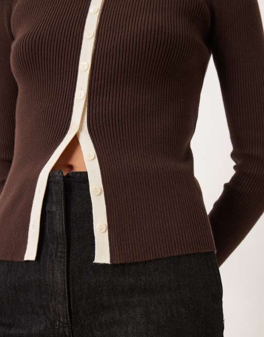 Abercrombie & Fitch off shoulder top in brown, 2 of 4
