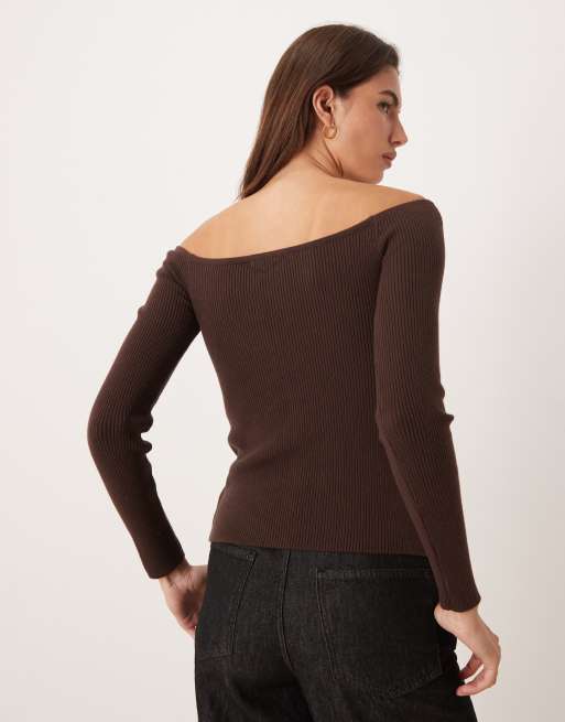 Abercrombie & Fitch off shoulder top in brown, 4 of 4