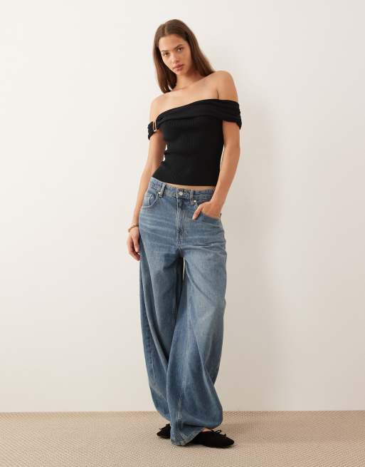 Abercrombie & Fitch off shoulder top with hardware detail in black, 2 of 4