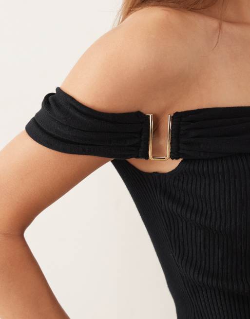 Abercrombie & Fitch off shoulder top with hardware detail in black, 3 of 4