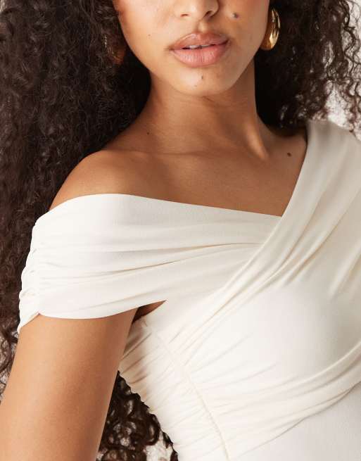 Abercrombie & Fitch off the shoulder asymmetric wrap bodysuit in white, 2 of 4