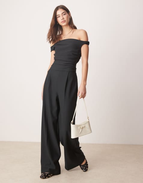 Abercrombie & Fitch off the shoulder draped jumpsuit in black - view 1