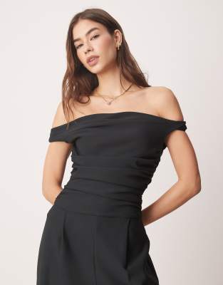 Abercrombie & Fitch Off-the-shoulder Draped Jumpsuit In Black