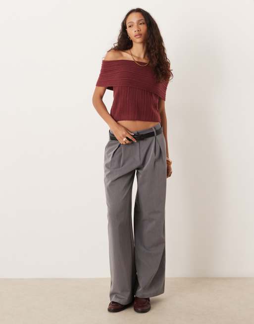 Abercrombie & Fitch off the shoulder foldover top in burgundy, 2 of 4