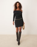 [Abercrombie & Fitch] Abercrombie & Fitch off the shoulder long sleeve mini dress in black XL BLACK