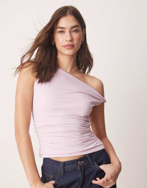 Abercrombie & Fitch off the shoulder modal twist asymetric top in lilac - view 1