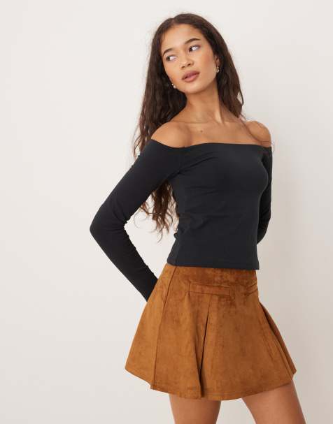 Abercrombie & Fitch off the shoulder seamless long sleeve top in black - view 1