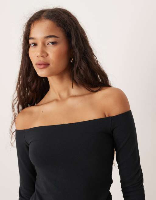 Abercrombie & Fitch off the shoulder seamless long sleeve top in black, 4 of 4