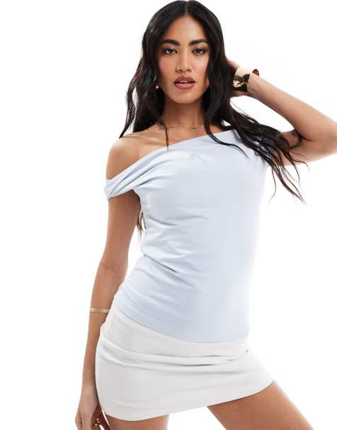 Abercrombie & Fitch off the shoulder twist top in blue - view 1