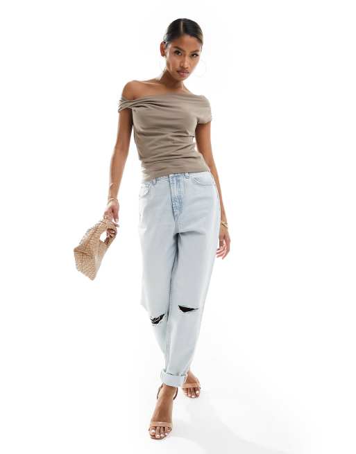 Abercrombie & Fitch off the shoulder twist top in brown, 2 of 4