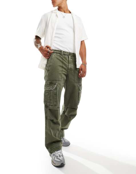 Abercrombie & Fitch – Olivgrön cargobyxor av omarbetad twill med baggy-stil - view 1